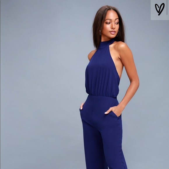 Lulus Pants - Royal Blue Halter Jumpsuit